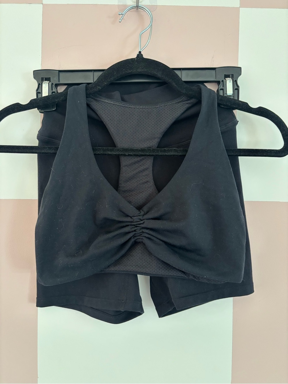 CSB Active Black Ruched Front Camisole Tank Top and matching shorts
